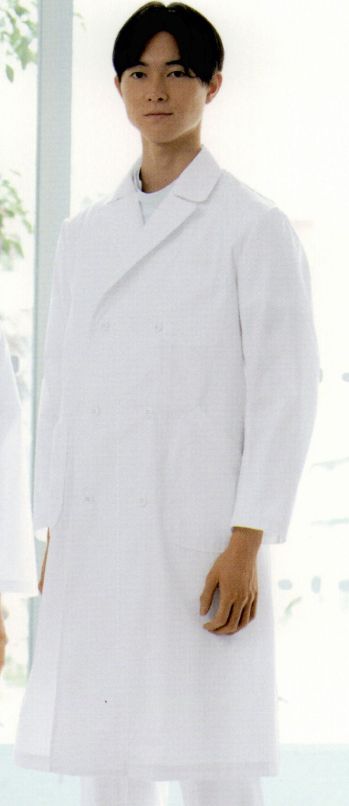 大丸白衣 N602 メンズ長袖ダブル診察衣 診察衣ベーシックシリーズポピュラーでリーズナブルな医療ウェアのスタンダード交織タッサー軽くて丈夫でシワになりにくい医療現場で活躍する素材やや厚手の丈夫な生地で、シワになりにくいタッサーは、ポプリンと併せて白衣の定番繊維の一つです。ポリエステルの混率を高めた交織タッサーは、より丈夫かつイージーケアを実現。サラッとした肌触りで、丈の長い白衣でも着心地の良い仕上がりになります。※この商品の旧品番は「N-2」です。旧品番と新品番が混在する場合がございますので、予めご了承ください。