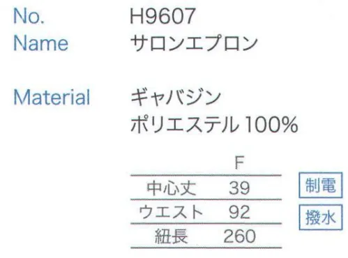 大丸白衣 H9607 サロンエプロン リーズナブルシリーズ ブラックライン※2024年 12月より、新品番「MU307」へ順次移行となります。旧品番は在庫がなくなり次第販売終了となります。旧品番と新品番が混在する可能性がございますが、ご了承ください。 サイズ／スペック