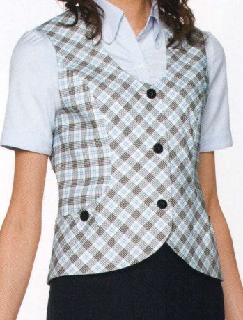 エルゴン A3047-7 ベスト 切り替えで可愛く目立てる涼感チェックのベスト。デザイン自慢のベストで、春夏のコーディネートを攻略。フロントをプリンセスラインに切り替えて、すっきり可愛く、涼し気コーデ！シルエットは、女の子らしさあふれるソフトコンシャスライン。裾は可愛いぺプラム仕様。丸い衿やタックポケットが可愛いアクセントです。後姿もウエストほっそりのフェミニンシルエット。ぺプラム裾でやさしく広がるきれいなラインが魅力です。 梳毛ウールの風合いとポリエステル素材の扱いやすさを合わせ持ち、程よいストレッチ性がある「トリクシオン（R）」を使用。※この商品はご注文後のキャンセル、返品及び交換は出来ませんのでご注意下さい。※なお、この商品のお支払方法は、前払いにて承り、ご入金確認後の手配となります。