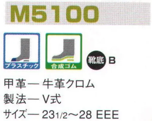 エンゼル M5100 軽作業スリッポン（プラ先芯） エンゼルを履く。安全・安心・快適を履く。あらゆる作業に対応するスタンダードタイプから、さまざまな専門作業に対応するタイプまで、豊富な種類を取り揃えたエンゼル安全靴。VIP製法をはじめとする最新構造や厳選された素材により生みだされる優れた機能が、プロフェッショナルの作業を足元からしっかりサポートし、安全・安心・快適な履き心地をお約束します。プラ先芯を採用、軽量化と作業性を重視。 サイズ／スペック