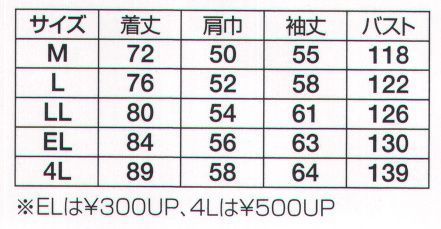 フジダルマ 5050 防寒コート  サイズ／スペック