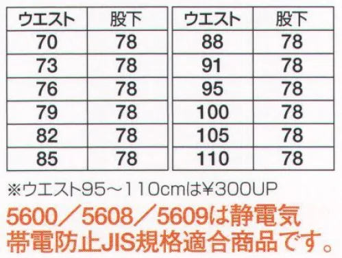 フジダルマ 5609 ツータックカーゴパンツ 静電気帯電防止JIS規格適合商品です。やさしい肌触り快適素材の「FEELSOFT」使用。静電気帯電防止素材、ソフトな風合い、上品な光沢。 サイズ／スペック