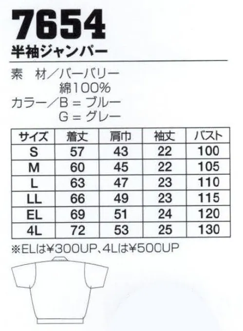 フジダルマ 7654 半袖ジャンパー ユニフォームの機能・丈夫さなどの基本をしっかり抑えた定番のベーシックユニフォームシリーズ。バリエーション豊富なカラーとデザインが人気です。※この商品は在庫限りです。 サイズ／スペック