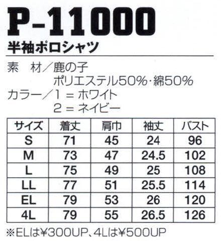 フジダルマ P-11000 半袖ポロシャツ ※2011年より定価・販売価格を値下げ致しました。 サイズ／スペック