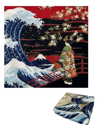 大興産業 4-10 二巾ちりめん浮世絵（浪裏富士に舞妓）