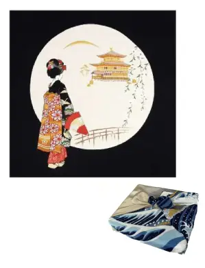 二巾ちりめん浮世絵ふろしき（丸取金閣に舞妓）