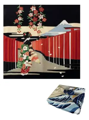二巾ちりめん浮世絵ふろしき（鳥居に舞妓）