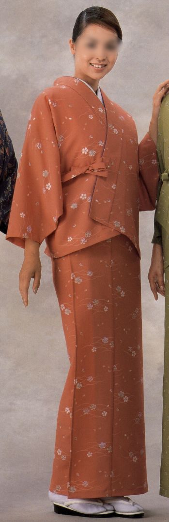 風香 NI-3003 二部式着物（桜と露芝） 香り高い花々が人気のシリーズ。ワンランク上のおもてなしと演出。カジュアルでありながらきちんとした印象をあたえ、日本の美しさを心地よく魅力的におもてなしの心にそえてお届けします。●ここが魅力！1．アクティブ 簡単に着用でき動きやすいので、年輩の方はもちろん若い方にも好評。2．イージーケア ポリエステル100％でシワになりにくく、丸洗いOK。