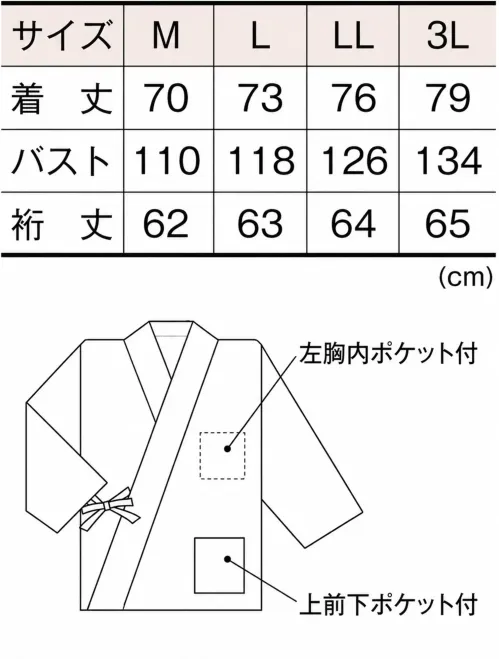 風香 SJ-4077 作務衣・上着（氷割れ市松） サイズ／スペック
