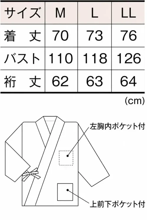 風香 SJ-4413 半袖作務衣・上着（すずかぜ） サイズ／スペック