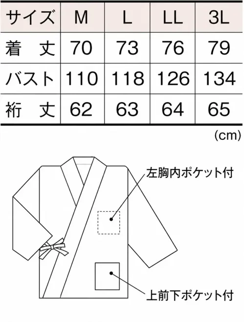 風香 SJ-4441 半袖作務衣・上着（すずかぜ） サイズ／スペック