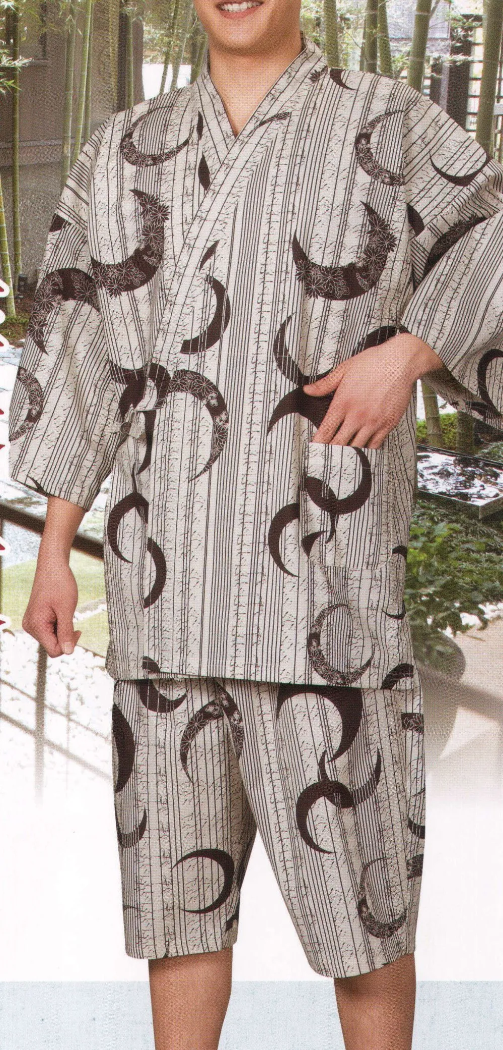 サービスユニフォームcom ゆかた地作務衣 男性用 縞三日月 風香 Ji 2781 サービスユニフォームの専門店