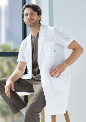ドクターウェア 半袖コート フォーク 1542PH-1 メンズシングルコート 半袖 医療白衣com