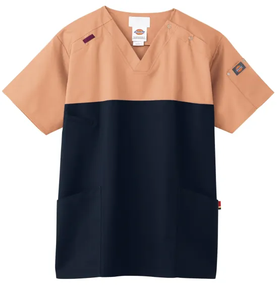 フォーク 7040SC-23 スクラブ Dickies 7040SC スクラブ ユニセックス医療現場のプロフェッショナルに選ばれるDickiesの高機能スクラブです。バイカラーデザインでスタイリッシュな印象を与えながら、動きやすさと快適性を追求。特徴・バイカラーデザインで施設内でもおしゃれに着こなせる・動きやすさを追求したストレッチ素材で長時間の着用も快適・左袖のディッキーズロゴ入りポケットでブランドアピール・携帯電話ポケットと肩ループで実用性も抜群・左胸ポケット付きで収納に便利・ユニセックスデザインで男女問わず着用可能・パンツと組み合わせてセットアップとしても着用可能仕様・素材:ポリエステル50％・綿50％