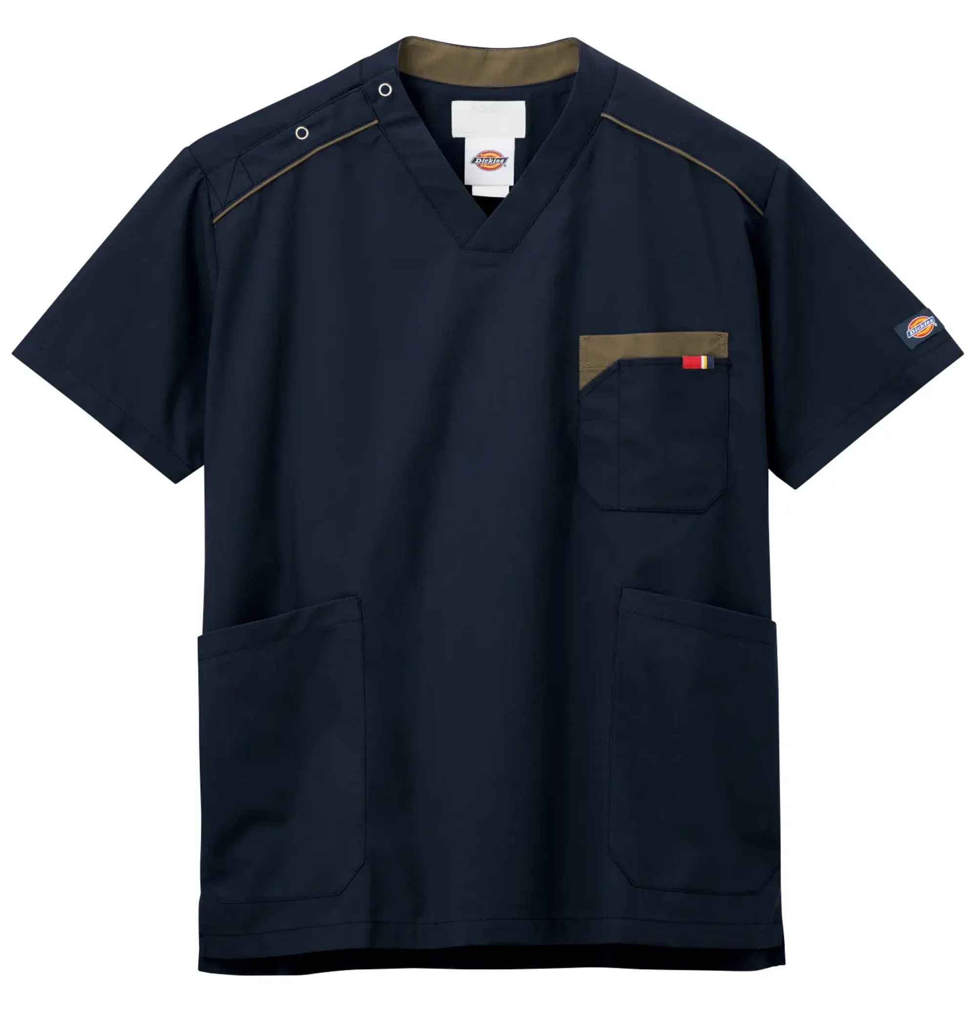 フォーク 7111SC-27 スクラブ Dickies スクラブ 7111SC-27 世界的に信頼される作業着ブランドDickiesが手掛ける、機能性とスタイルを兼ね備えた医療用スクラブです。ストレッチ素材を採用し、忙しい医療現場での動きやすさを実現。左袖のロゴが、プロフェッショナルな印象を与えます。特徴・動きやすいナチュラルストレッチ素材で長時間の着用でも快適・左袖にDickiesロゴ入りで高級感のあるデザイン・2重の胸ポケットで小物の収納に便利・ユニセックスデザインで男女問わず着用可能・Vネックデザインでスマートな印象・医療現場・介護施設での使用に最適な機能性■使用素材→ポリエステル50％・綿50％
