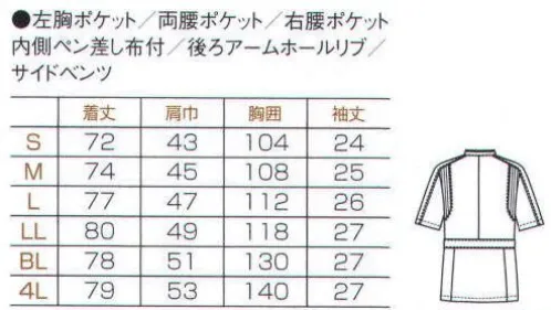 フォーク 1000SS-2 男子上衣（ジャケット） 背中のリブが前かがみの作業をサポート。共布のコードパイピングで印象度をアップさせた男女ペアのデザインです。 サイズ／スペック