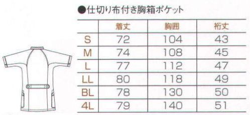 フォーク 1014CR-1 男子上衣（ジャケット） 首まわりの汚れが目立ちにくい、ネイビー色のテープ付き（襟内側）。 PHSなどを区分けしてすっきり収納できる二重構造の胸ポケット。上半身のびのび「エルゴカット」は、人間工学に基づいた腕を上げた状態の型取り仕様。一枚布の立体的な袖で、上半身のびのび。 サイズ／スペック