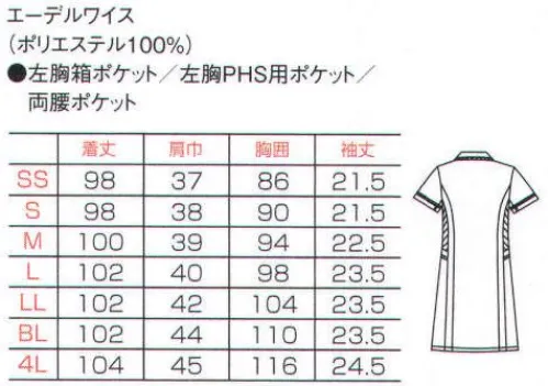 フォーク 3017EW-7 ワンピース ご好評いただいているPHSポケット付デザインからチュニック＆ワンピースが新発売。 【素材】エーデルワイス:インナーがひびきにくい高い防透性と、ほどよい伸縮性のある安心素材です。 サイズ／スペック