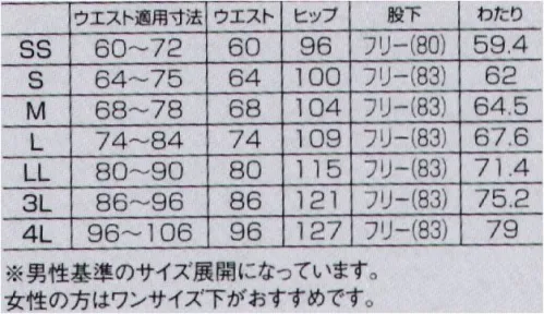 フォーク 5030SC-17 パンツ 腰部分のニット生地が伸びて動きやすい【アリオンストレッチ】軽量で、肌触りのよいナチュラルストレッチ素材。ドライタッチの高密度のツイル組織で適度なハリ腰があり肌離れが良いのが特徴。肌側には手触りのよいフルダル糸を配置し肌あたりにも配慮したオリジナルの開発素材です。【ジアスムース】対次亜塩素酸ナトリウムに優れた堅牢性を持つ、ストレッチ性のあるニット素材です。スムースという編み方にすることで表面の凹凸がすくなく光沢感があり上品な素材です。■形状特徴・前あきタイプのひも入り総ゴム仕様きちんと感がありながら、総ゴムでウエストひも入りなので履きやすいデザインです。・後腰部分にニット生地を採用通気性があり伸縮性のある生地を使用することで、ムレにくく動きやすくなっています。※男性基準のサイズ展開になっています。女性の方はワンサイズ下がおすすめです。 サイズ／スペック