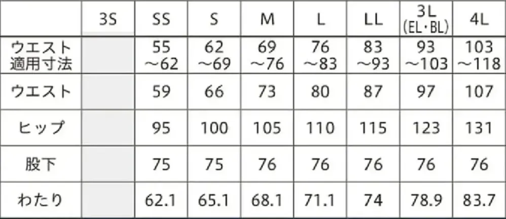 フォーク 5037SC-17 パンツ サイズ・スペック