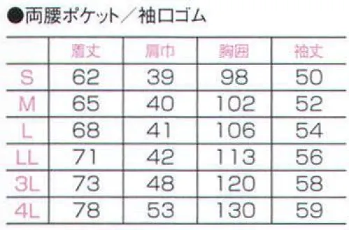 フォーク C200 女子衿付白衣 長袖  サイズ／スペック