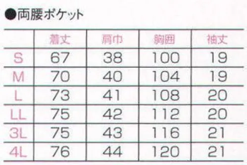 フォーク C251 女子衿なし白衣 半袖  サイズ／スペック