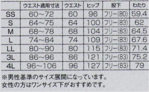 フォーク CK300-1 パンツ 腰部分にストレッチ性のあるニット生地を使用スクラブにあわせて2タイプから選べます・前あきタイプのひも入り総ゴム仕様きちんと感がありながら、総ゴムでウエストひも入りなので履きやすいデザインです。・後腰部分にニット生地を採用通気性があり伸縮性のある生地を使用することで、ムレにくく動きやすくなっています。※男性基準のサイズ展開になっています。女性の方はワンサイズ下がおすすめです。 サイズ／スペック