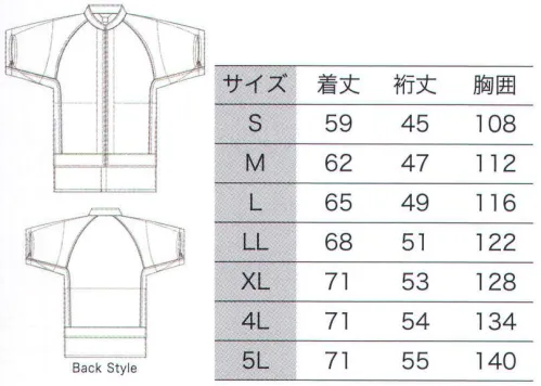 フードマイスター FX70945R 男女共用 混入だいきらいジャケット 半袖 「FXセレクト」常温タイプ。暑い環境に最適の半袖ジャケット。シワになりにくく丈夫で洗濯耐久性が高い。気温25℃未満の比較的涼しい環境向け。※FX70945よりリニューアル致しました。【変更箇所】・トリカット型へ変更。(作業性を高め、腕の上げ下げや、肩のつっぱりを解消)・インナーネット付け方変更=ステッチ2本→1本(袖口・ボディ)・コイルファスナー・スタンドカラー5cm→3cm・衿元ファスナー(端を衿の中に入れ、肌に触れる部分をなくす)※海外生地・海外染色の為、若干色ブレが発生する事があります。 ※この商品はご注文後のキャンセル、返品及び交換は出来ませんのでご注意下さい。※なお、この商品のお支払方法は、先振込（代金引換以外）にて承り、ご入金確認後の手配となります。 サイズ／スペック