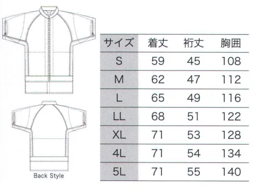 フードマイスター FX70975R 男女共用 混入だいきらいジャケット 半袖 「FXセレクト」清涼タイプ。吸水性と通気性に優れています。暑い職場に最適の半袖ジャケット。気温25℃以上の高温・多湿な環境向け。※FX70975よりリニューアル致しました。【変更箇所】・トリカット型へ変更。(作業性を高め、腕の上げ下げや、肩のつっぱりを解消)・インナーネット付け方変更=ステッチ2本→1本(袖口・ボディ)・コイルファスナー・スタンドカラー5cm→3cm・衿元ファスナー(端を衿の中に入れ、肌に触れる部分をなくす)※海外生地・海外染色の為、若干色ブレが発生する事があります。 ※この商品はご注文後のキャンセル、返品及び交換は出来ませんのでご注意下さい。※なお、この商品のお支払方法は、先振込（代金引換以外）にて承り、ご入金確認後の手配となります。※「6Lサイズ」は、販売を終了致しました。 サイズ／スペック