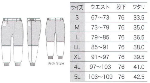 フードマイスター FX71586J 男性用 混入だいきらい 横ゴム・裾口ジャージパンツ ウエストのサイドがゴムで裾口を絞ったパンツ。FXセレクトユニフォームは、素材・カラー・ウェアタイプ・ポケットなどお客様に合った最適なタイプをセレクトできるユニフォームです。清潔に使える抗菌防臭加工。年間通して着用でき、常温、清涼どちらの環境でも対応。●裾ジャージ裏にほつれ予防のパイピング。●ロッカーキーポケット。●メッシュ裏地。※こちらの商品はリニューアル致しました。【変更箇所】・裏地(紺→グレー)・足裾口ジャージの長さ6cm→8cm※海外生地・海外染色の為、若干色ブレが発生する事があります。 ※この商品はご注文後のキャンセル、返品及び交換は出来ませんのでご注意下さい。※なお、この商品のお支払方法は、先振込（代金引換以外）にて承り、ご入金確認後の手配となります。 サイズ／スペック