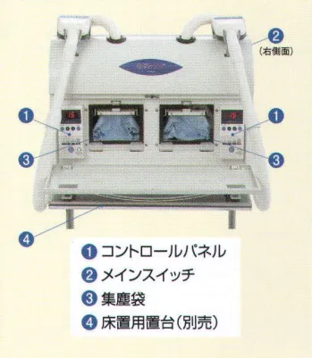 フードマイスター MST76912-100V 毛髪・塵埃除去機（2人用）100V用 「取るミング（R）」粘着ローラーに替わって確実に吸い取ります。毛髪やホコリなど異物混入の防止は、衛生の基本です。シワや織目などに入り込んだ異物を回転ブラシで掻き出し、素早く確実に吸い取ります。吸引の「強弱」や「時間」をワンタッチで調節できます。集塵袋交換をランプでお知らせします。 ※この商品は、ご注文後のキャンセル・返品・交換ができませんので、ご注意下さい。※なお、この商品のお支払方法は、先振込（代金引換以外）にて承り、ご入金確認後の手配となります（納期は約1週間となります）。