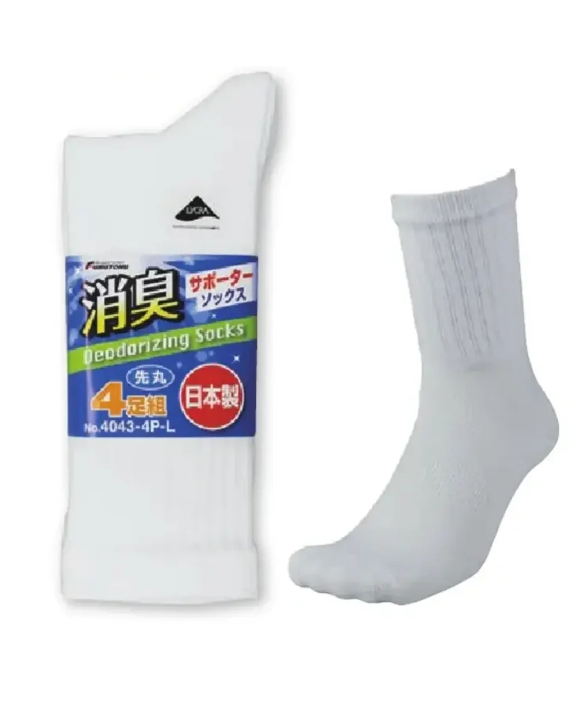 福徳産業 4043-4P-M 消臭サポーターソックス 先丸しろ(4足組) Mサイズ