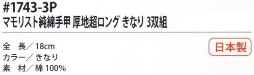 福徳産業 1743-3P マモリスト純綿手甲 厚地超ロング きなり(3双組) マモリストゴムの締め付けを手首にフィットするようテーパー編みにした、軍手タイプ手甲3双組※この商品はご注文後のキャンセル、返品及び交換は出来ませんのでご注意下さい。※なお、この商品のお支払方法は、先振込（代金引換以外）にて承り、ご入金確認後の手配となります。 サイズ／スペック