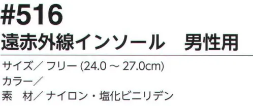 福徳産業 516 遠赤外線インソール 男性用 セラミックシートの遠赤効果で抜群の保温性。メッシュ構造により、ムレを解消。薄型タイプで使いやすい。※この商品はご注文後のキャンセル、返品及び交換は出来ませんのでご注意下さい。※なお、この商品のお支払方法は、先振込（代金引換以外）にて承り、ご入金確認後の手配となります。 サイズ／スペック