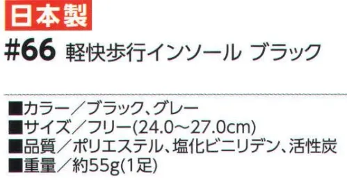 福徳産業 66 軽快歩行インソール ブラック カカトにクッション！かかと、ひざ、腰への衝撃をやわらかく吸収！※この商品はご注文後のキャンセル、返品及び交換は出来ませんのでご注意下さい。※なお、この商品のお支払方法は、先振込（代金引換以外）にて承り、ご入金確認後の手配となります。 サイズ／スペック