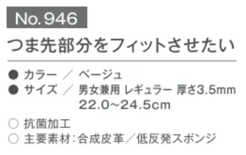 富士ゴムナース 946 つま先部分をフィットさせたい あと少しフィットさせたい靴。ゆるめの靴のサイズ調整に最適。・ソフトな履き心地で足の疲れをやわらげます・足の前ズレにも効果的※適応サイズ:22.0～24.5cm サイズ／スペック