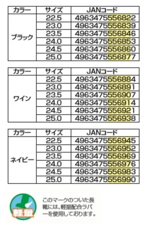 福山ゴム工業 AA312 マイローズ U-28 マイローズ U-28 レディース長靴女性向けの長靴です。片足400gの軽量設計とスタイリッシュなデザインで、実用性とファッション性を両立しました。特徴・片足400gの軽量設計で疲れにくい・27.0cmの適度な長さで動きやすさを確保・3Eワイズ設計で足にやさしいフィット感・上部のレース柄がエレガントなデザインのポイント・豊富なカラーバリエーションで好みのスタイルを演出仕様・品番:AA312・品名:マイローズ U-28・カラー:ブラック、ワイン、ネイビー・サイズ:22.5～25.0cm・製品寸法(外寸):27.0cm・製品重量:片足400g・生産国:中国・JANコード:ブラック（4963475556822～4963475556877）、ワイン（4963475556884～4963475556938）、ネイビー（4963475556945～4963475556990）※この商品はご注文後のキャンセル、返品及び交換は出来ませんのでご注意ください。※なお、この商品のお支払方法は、前払いにて承り、ご入金確認後の手配となります。 サイズ／スペック