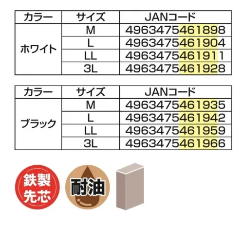 福山ゴム工業 BB147 ガロア #1（先芯入り） ガロア #1 鉄製先芯入り耐油長靴鉄製先芯入りのロング耐油セーフティーシューズです。動植物油に対応し、作業現場での安全性と機能性を両立させました。特徴・鉄製先芯入りでつま先をしっかり保護・耐油性PVCで動植物油に強い・メリヤス裏で快適な履き心地・3Eワイズでゆったり設計・滑りにくいアウターソール採用仕様・商品名:ガロア #1・商品番号:BB147・カラー:ホワイト、ブラック・サイズ:M(24.5～25.0cm)、L(25.5～26.0cm)、LL(26.5～27.0cm)、3L(27.5～28.0cm)・製品寸法:37.5cm(高さ)・重量:885g(片足)生産国:中国・JANコード:ホワイト(M:4963475461898～3L:4963475461928)、ブラック(M:4963475461935～3L:4963475461966)※この商品はご注文後のキャンセル、返品及び交換は出来ませんのでご注意ください。※なお、この商品のお支払方法は、前払いにて承り、ご入金確認後の手配となります。 サイズ／スペック