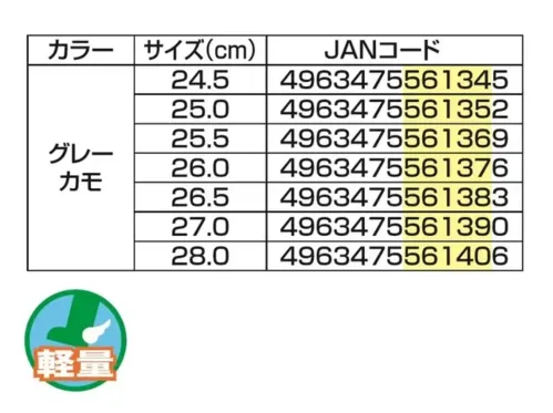 福山ゴム工業 EE604 ラスティングブル LB-013 ラスティングブル LB-013 迷彩柄スリッポン最高の履き心地はそのままに、迷彩柄デザインを採用したスタイリッシュなワーキングシューズです。特徴・コットンメリヤスモデルで通気性が優れる・ロール底で優れた屈曲性・軽量設計で疲れにくい・3Eワイズでゆったり快適・スタイリッシュな迷彩柄デザイン仕様・商品名:ラスティングブル LB-013・商品番号:EE604・カラー:グレーカモ・サイズ:24.5～28.0cm・製品寸法:スリッポンタイプ・重量:310g(片足)生産国:中国・JANコード:24.5cm(4963475561345)～28.0cm(4963475561406)※この商品はご注文後のキャンセル、返品及び交換は出来ませんのでご注意ください。※なお、この商品のお支払方法は、前払いにて承り、ご入金確認後の手配となります。 サイズ／スペック