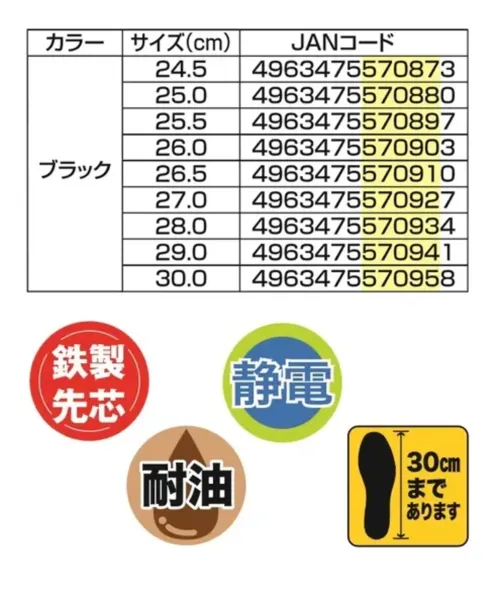 福山ゴム工業 ER177 キャプテンプロセフティー #212 キャプテンプロセフティー #212 セーフティーシューズ静電・耐油機能と反射リフレクター付きの高機能セーフティーシューズです。縫糸にケブラーを使用し、マジックテープ式で着脱が容易です。特徴・鉄製先芯入りでつま先をしっかり保護・静電気帯電防止機能を搭載・耐油性ウレタンソールを採用・夜間作業時の安全性を高める反射リフレクター付き・縫糸に高強度ケブラーを使用・マジックテープ式で着脱が容易・24.5cmから30.0cmまでの豊富なサイズ展開仕様・商品名:キャプテンプロセフティー #212・商品番号:ER177・カラー:ブラック・サイズ:24.5～27.0・28.0・29.0・30.0cm・重量:580g（片足）生産国:中国・JANコード:4963475570873～4963475570958※この商品はご注文後のキャンセル、返品及び交換は出来ませんのでご注意ください。※なお、この商品のお支払方法は、前払いにて承り、ご入金確認後の手配となります。 サイズ／スペック