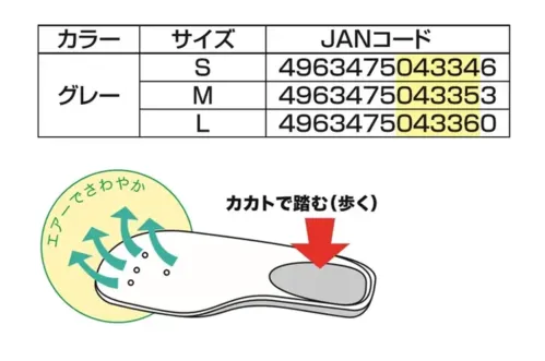 福山ゴム工業 LA161 エアーポンプ付中敷（ブーツ用） エアーポンプ付中敷（ブーツ用）歩行時の動きで靴内の換気を行う、革新的なブーツ用中敷です。エアーポンプ機能と吸湿布の組み合わせで、快適な履き心地を実現します。特徴・歩行時のカカト部分の動きで自動的に靴内を換気・吸湿布を使用し、靴内の湿気を効果的に吸収・消臭効果で足を清潔に保持・履くたびに換気されるため、常に快適な状態を維持仕様・商品名:エアーポンプ付中敷・商品番号:LA161・素材:EVA/テリークロス・カラー:グレー・サイズ:S(22.5～23.5cm)、M(24.0～25.5cm)、L(26.0～28.0cm)・生産国:中国※この商品はご注文後のキャンセル、返品及び交換は出来ませんのでご注意ください。※なお、この商品のお支払方法は、前払いにて承り、ご入金確認後の手配となります。 サイズ／スペック