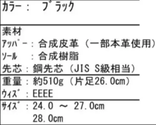 喜多 MK-7890 ウレタンワークブーツ半長靴 MEGA SAFETY ウレタンワークブーツ半長靴（耐油底）MK-7890上質な素材による最高の柔らかさでフィット感抜群の安全作業靴です。JIS S級相当の鋼製先芯を搭載し、耐油性に優れた半長靴タイプのワークブーツです。特徴・JIS S級相当の鋼製先芯採用でつま先をしっかり保護・耐油性に優れた合成樹脂底で滑りにくい・つま先本革補強で耐久性が向上・幅広EEEE設計で快適な履き心地・軽量設計で長時間の作業も快適仕様・品番:MK-7890・カラー:ブラック・重量:約510g（片足26.0cm）・ワイズ:EEEE・サイズ:24.0～27.0cm、28.0cm※この商品はご注文後のキャンセル、返品及び交換は出来ませんのでご注意ください。※なお、この商品のお支払方法は、前払いにて承り、ご入金確認後の手配となります。 サイズ／スペック