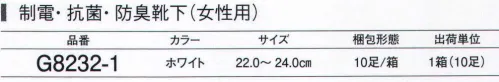 ガードナー G8232 制電・抗菌・防臭靴下(女性用)（10足/箱入り） 抗菌防臭ナイロンを採用。繊維上の菌の繁殖をおさえ、防臭効果を発揮します。※10足入りです。※この商品は、ご注文後のキャンセル・返品・交換ができませんので、ご注意下さいませ。※なお、この商品のお支払方法は、先振込（代金引換以外）にて承り、ご入金確認後の手配となります。 サイズ／スペック