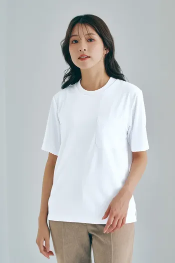 カジュアル 半袖Ｔシャツ アイトス (ハイナック) 40502-001 スロープネック 半袖Tシャツ（ポケット付） サービスユニフォームCOM