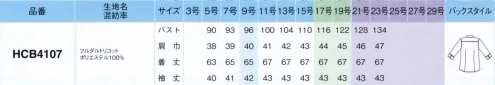 アイトス (ハイナック) HCB4107-001 七分袖ブラウス SUPER NO IRON BLOUSE北陸の素材力アイロン不要できちんと美しい、高い形態安定性を持ちながら肌触りは柔らかく滑らかで、緻密な編み目が上品な雰囲気。高機能でありながら、美しさや着心地も犠牲にしない。そんな高い素材力は、国内有数の繊維産業地、福井県で培われた技術があるからこそ。洗濯しても生地の張り感やシルエットが崩れにくく、ほどよい伸縮性や、吸水速乾仕様など、とことん便利に心地よく。北陸産こだわり素材のブラウスなら、毎日がより快適に変わるはず。●ノーアイロンハンガーにかけて干すだけできちんときれいに着られる形態・寸法安定性に優れたトリコット素材はアイロンがけ不要。型崩れしにくいので、洗って乾かすだけでシャキッと着られます。●ストレッチ性弾力があって柔らか、ほどよい伸縮性で伸びやかな着心地ニットの柔らかさと布帛の美しさが両立するトリコット素材は、ほどよい伸縮性のある優しい肌触り。のびやかな着心地も優秀です。●吸水速乾翌朝にはきれいに乾くから、毎日のお手入れもらく夜洗って干せば、朝そのまま着られる便利さも、汗をかいてもさらりと乾く快適さも魅力。●防汚加工汚れがつきにくく、落としやすい防汚加工済みだから、油や化粧品などの手強い汚れも洗濯で落ちやすいのもうれしいところ。●端正な表情上質感のあるトリコット素材を使用経編で仕上げたトリコットは機能素材でありながら、緻密な編み目がドレッシーで、なめらかな表面感にクラス感が漂う美しい表情。選べる2タイプ清潔感が香るベーシックな3色を無地とストライプで表情豊かに端正な生地目を活かした無地と、スマートさを足した繊細ストライプ。どちらも凛と美しい仕上がりです。（ストライプの七分袖ブラウスはHCB4007となります）質を極める無地どんなシーンにもマッチするニュアンスカラー柔らかなニュアンスカラーの無地は、濁りのない澄んだ発色と端正な編み目で仕上げた、北陸産素材ならではの上質感。※21号・23号は受注生産になります。※受注生産品につきましては、ご注文後のキャンセル、返品及び他の商品との交換、色・サイズ交換が出来ませんのでご注意くださいませ。※受注生産品のお支払い方法は、先振込み（代金引換以外）にて承り、ご入金確認後の手配となります。 サイズ／スペック