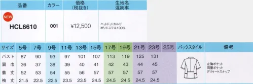 アイトス (ハイナック) HCL6610-001 オーバーブラウス スマートなシルエットが細店ときちんと感を両立”甘さを抑えた繊細ドット柄が知的に好印象”ポケットのパイピングと腰の切替えのアクセントが細見せを実現。ラインがあしらわれた上品なボタン。●風通りのいい生地だから涼しい着心地隙間のある立体的な編み方で風通りに優れた生地だから、涼しく快適。春夏に最適なオーバーブラウスです。●吸汗速乾でいつもサラサラ＆紫外線カットで涼しく綿の7倍以上速乾性を持つ高機能素材「東レ スプリンジー」。吸った汗をすばやく拡散するので、サラリとした着心地を保ちます。また、太陽光の放射エネルギーを反射し、紫外線をカットすることで、衣服内の温度状況を抑制します。●着心地も美しさも叶うニット素材伸縮性抜群だから動きやすくストレスフリー。手軽に洗えて、シワになりにくいからお手入れも簡単です。※21～23号は受注生産になります。※受注生産品につきましては、ご注文後のキャンセル、返品及び他の商品との交換、色・サイズ交換が出来ませんのでご注意くださいませ。※受注生産品のお支払い方法は、先振込み（代金引換以外）にて承り、ご入金確認後の手配となります。 サイズ／スペック