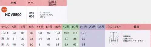 アイトス (ハイナック) HCV8500-015 ベスト スタイリッシュなデザインで差をつけるグロスチェックベスト第一印象を記憶づける、大胆な色使いと大柄のグロスチェック。今までなかったスタイリッシュなデザインのこのベストは、ショールームやイベント会場など、おしゃれに差を付けたいシーンにも最適。すっきりとしたチェックに加えて、ウエストをマークするようなポケット、背中の切り替えにあしらった黒のパイピングのスタイルアップ力で、すらりスマートな印象に。◎大容量＆クロスレイヤーポケット底に向かって広がる大容量ポケットとクロスするように重ねた腰ポケットで、収納力抜群。◎ボタン黒×シルバーの色使いと立体感で魅せるボタンも、シャープなデザインのアクセント。◎バックスタイルパイピングやポケット、背中の切り替えに黒を効かせて、メリハリのあるスタイルに。※21号は受注生産になります。※受注生産品につきましては、ご注文後のキャンセル、返品及び他の商品との交換、色・サイズ交換が出来ませんのでご注意くださいませ。※受注生産品のお支払い方法は、先振込み（代金引換以外）にて承り、ご入金確認後の手配となります。 サイズ／スペック