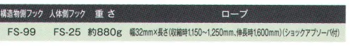 藤井電工 TBL-NV99 胴ベルト型用ランヤード ノビロン（FS-25） 胴ベルト型安全帯（一般高所作業用）の取替え用ランヤード。ご使用中の安全帯のロープに摩擦・キズ・キンクなどが見つかれば早めに交換を。※この商品は受注生産になります。※受注生産品につきましては、ご注文後のキャンセル、返品及び他の商品との交換、色・サイズ交換が出来ませんのでご注意ください。※受注生産品のお支払い方法は、先振込（代金引換以外）にて承り、ご入金確認後の手配となります。 サイズ／スペック