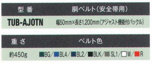 藤井電工 TUB-AJOTN 安全帯用 胴ベルト（アジャスタ機能付バックル） ※この商品は受注生産になります。※受注生産品につきましては、ご注文後のキャンセル、返品及び他の商品との交換、色・サイズ交換が出来ませんのでご注意ください。※受注生産品のお支払い方法は、先振込（代金引換以外）にて承り、ご入金確認後の手配となります。 サイズ／スペック