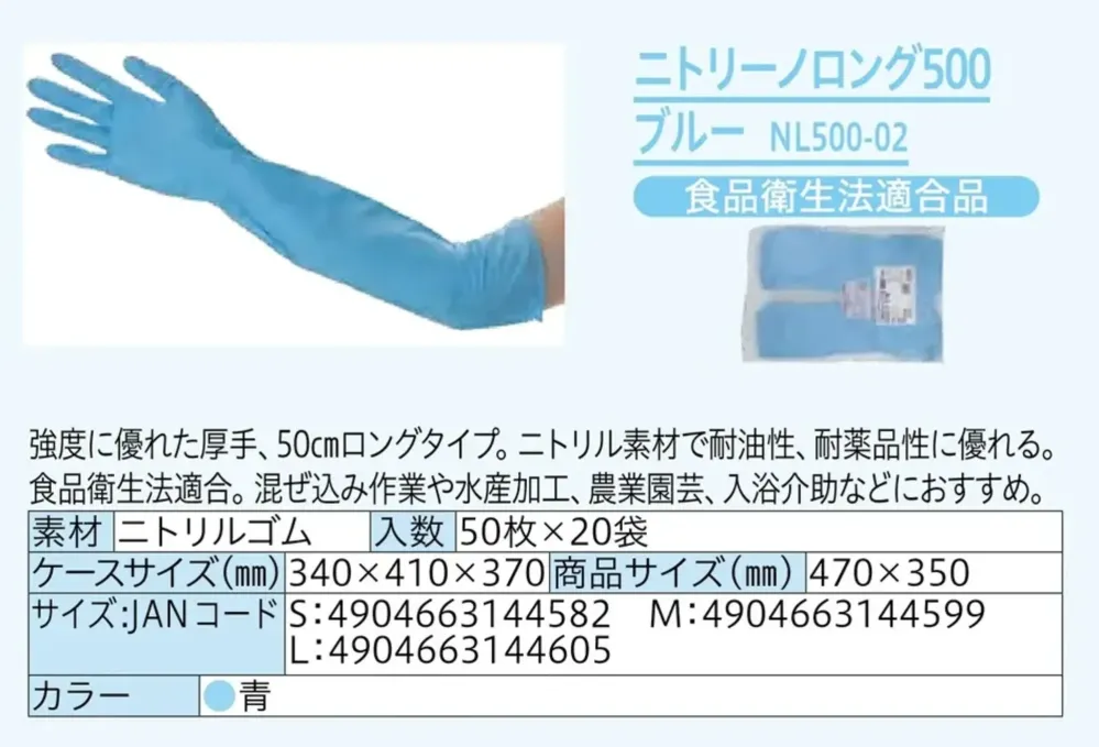 中部物産貿易 NL500-02 ニトリーノロング500ブルー（1000枚入） サイズ・スペック